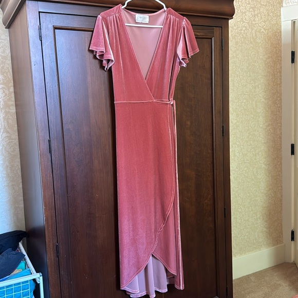 BHLDN Thrive Pink Velvet Wrap Dress Size M - Picture 4 of 7